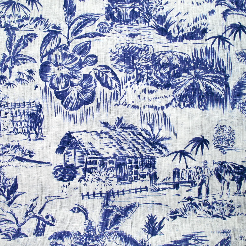 100% Lin imprimé nature vivante marine fond blanc
