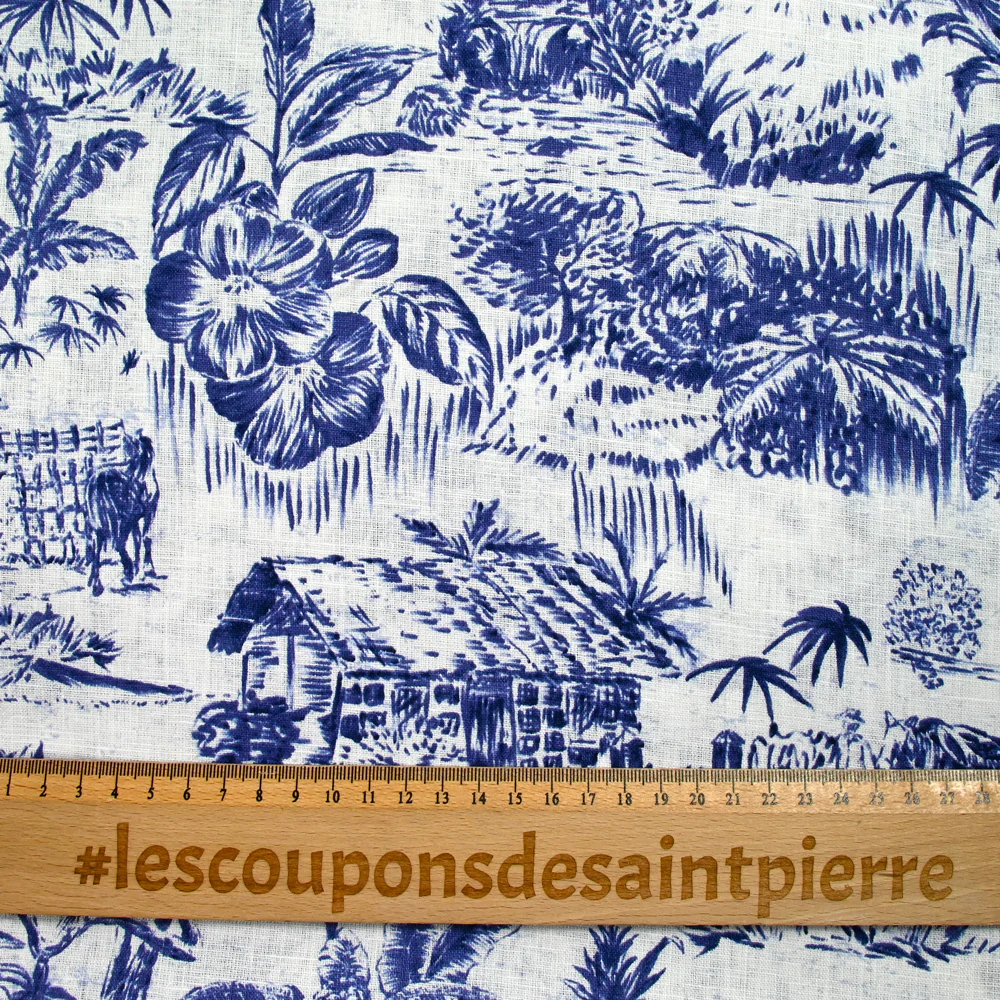 100% Lin imprimé nature vivante marine fond blanc - Image 3