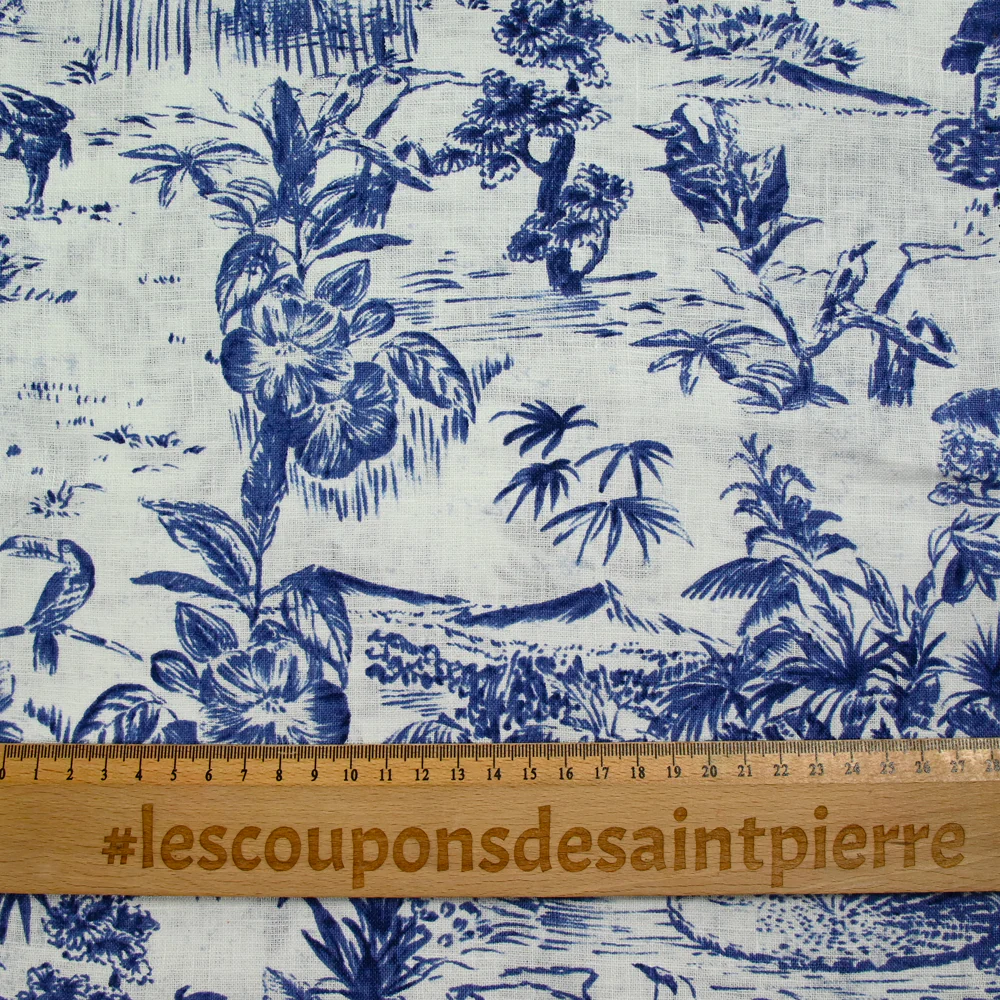 100% Lin imprimé nature vivante marine fond blanc - Image 5