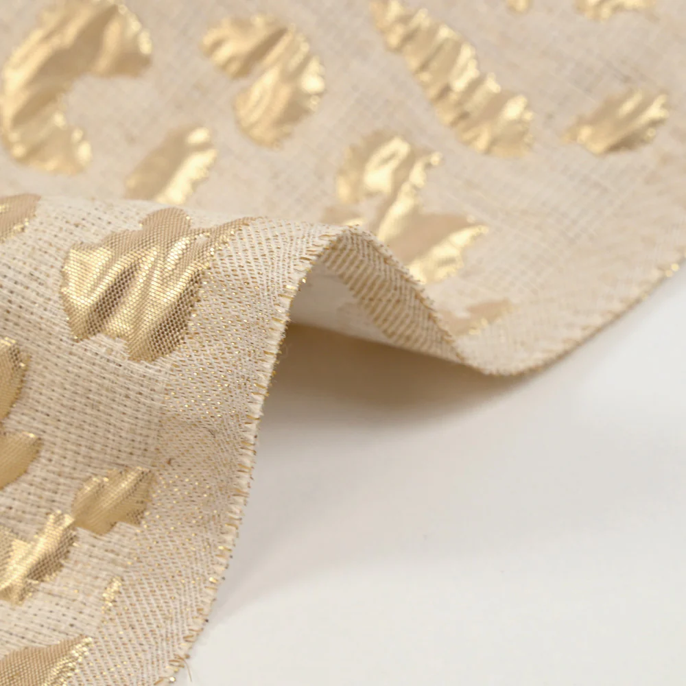 Brocart lurex lin et coton léopard doré - Image 7