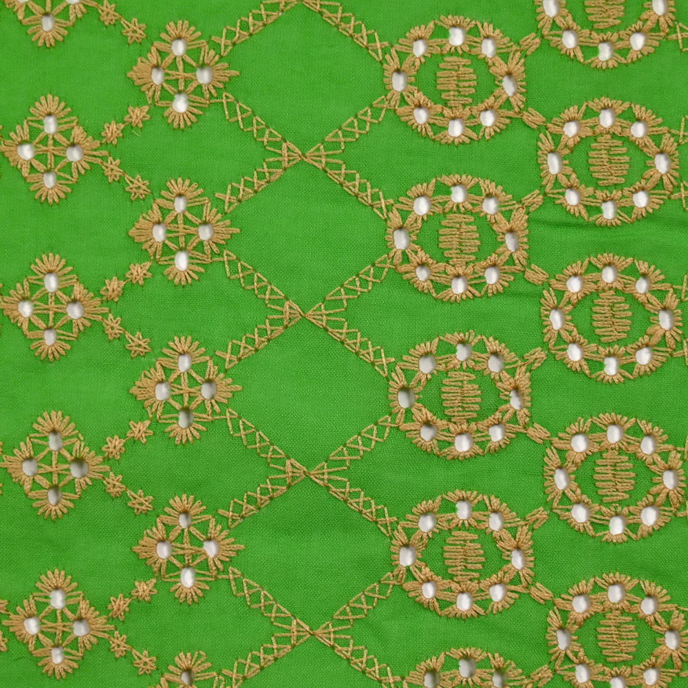 Broderie anglaise festonnée beige Clémence fond vert pomme - Image 4