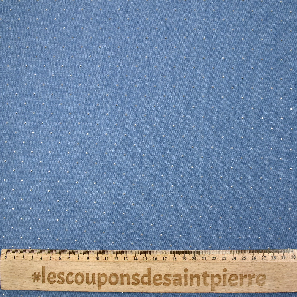 Chambray de coton orné de strass fond bleu denim - Image 3