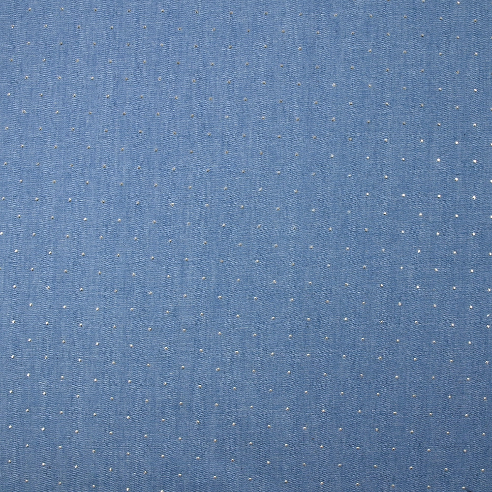 Chambray de coton orné de strass fond bleu denim - Image 4