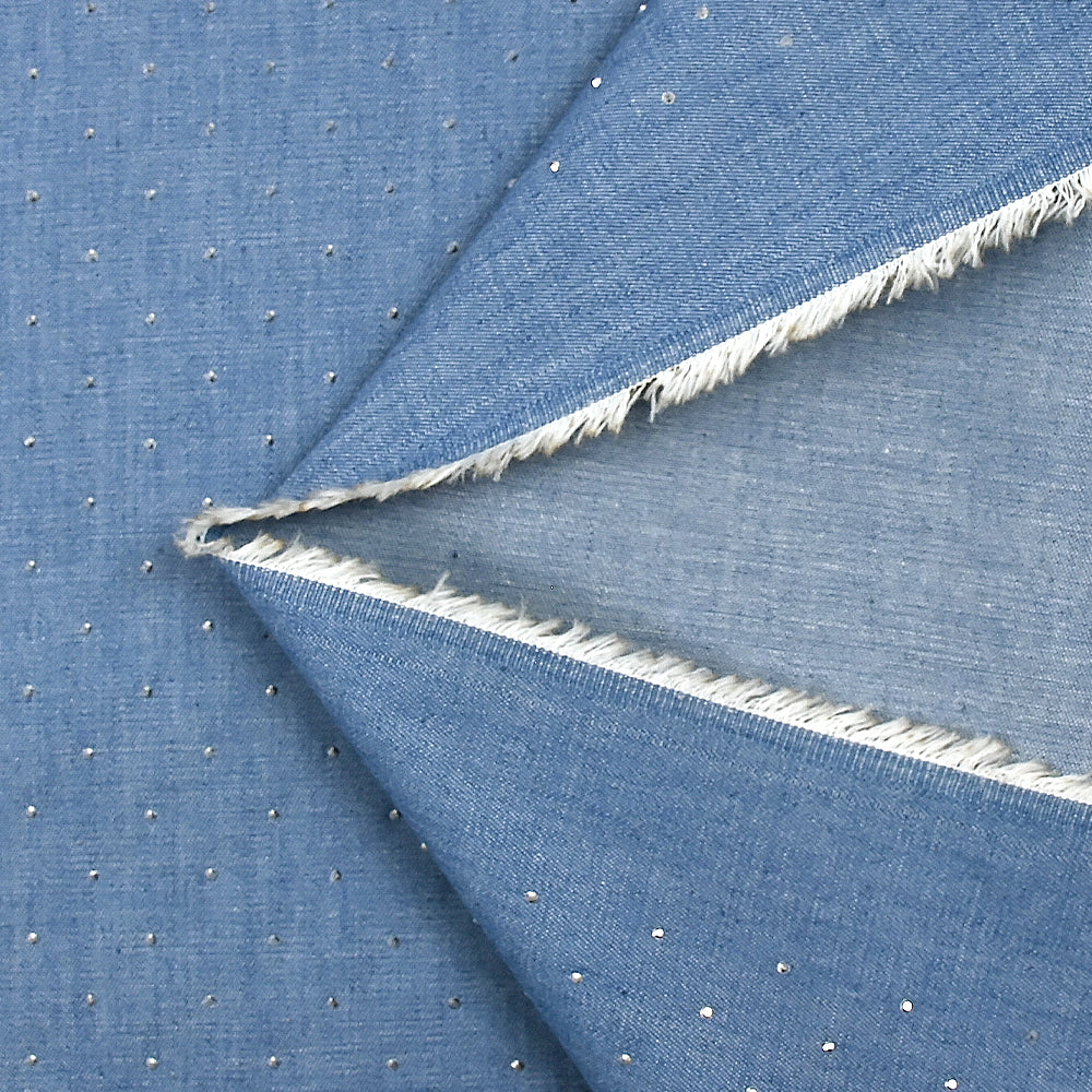 Chambray de coton orné de strass fond bleu denim - Image 6