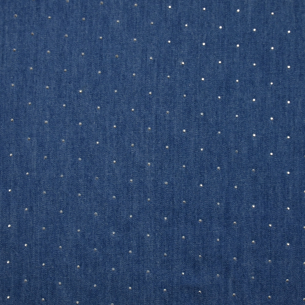 Chambray de coton orné de strass fond bleu moyen - Image 4