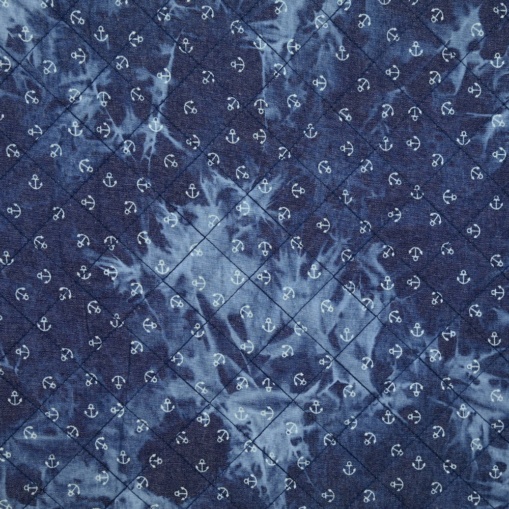 Chambray matelassé imprimé tie and dye ancre marine