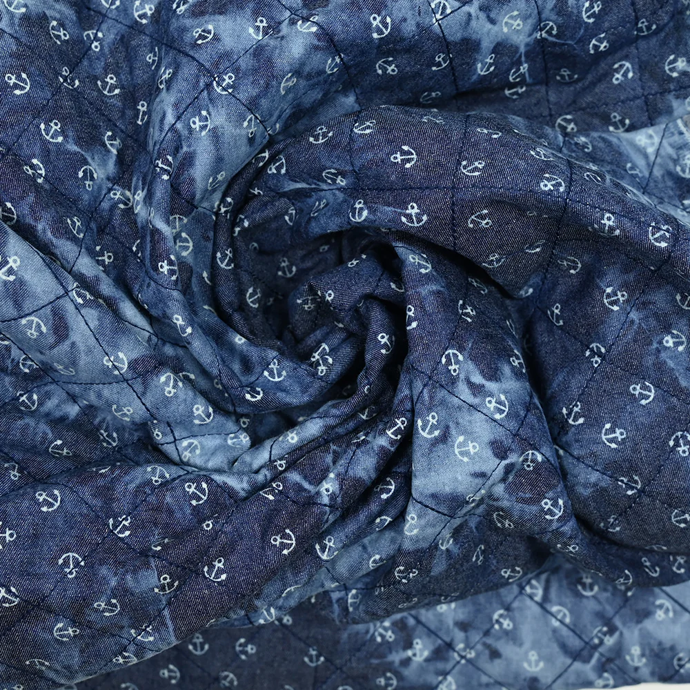 Chambray matelassé imprimé tie and dye ancre marine - Image 2