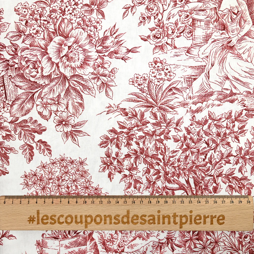 Coton imprimé toile de jouy brique - Image 3