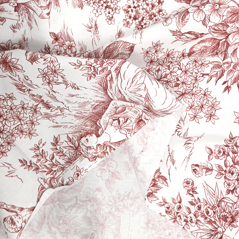 Coton imprimé toile de jouy brique - Image 4