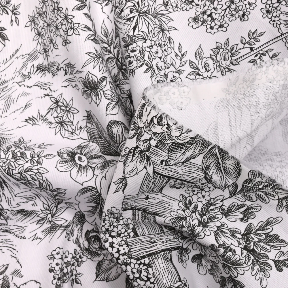 Piqué de coton toile de jouy noir - Image 2