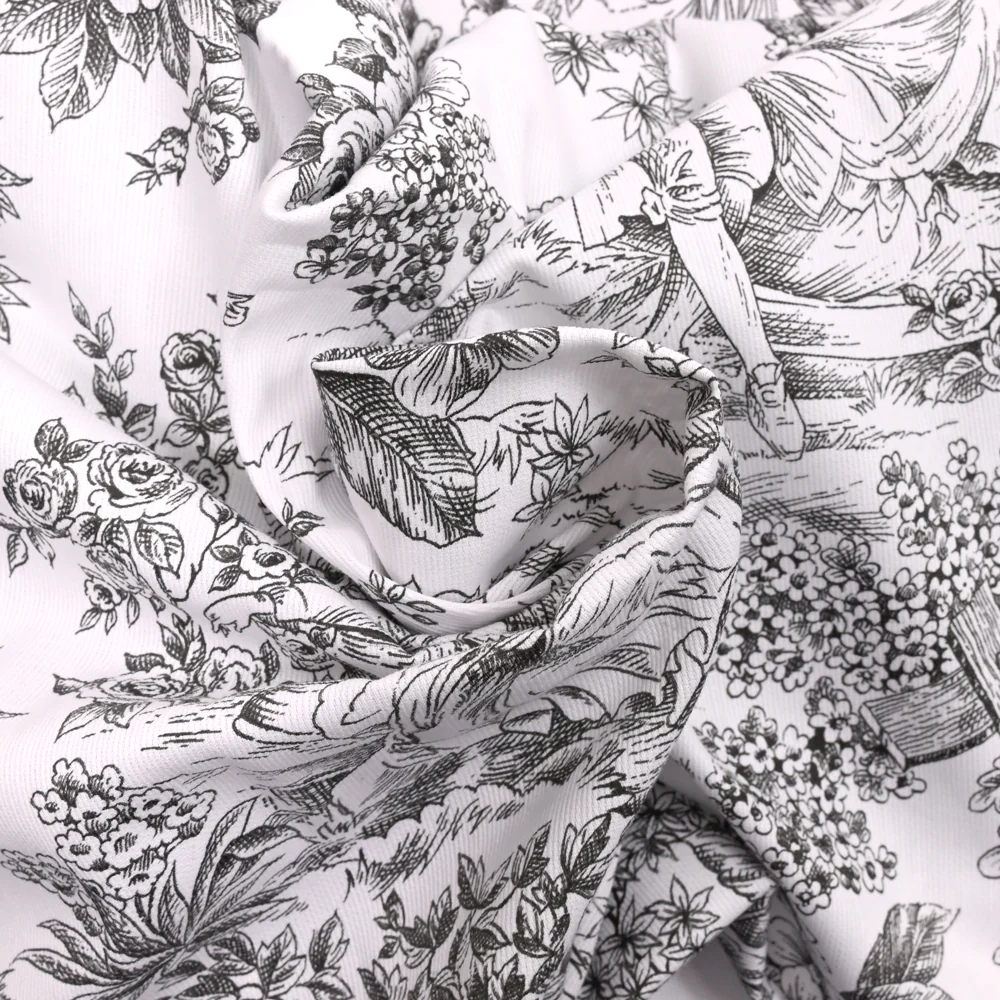 Piqué de coton toile de jouy noir - Image 3
