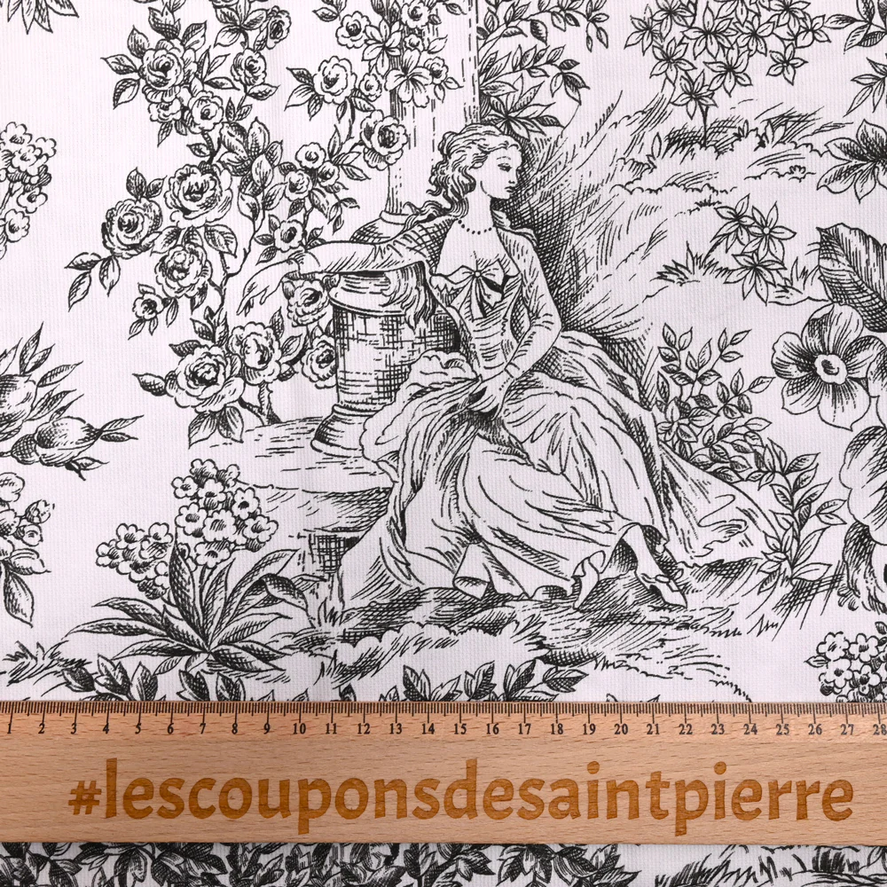 Piqué de coton toile de jouy noir - Image 4