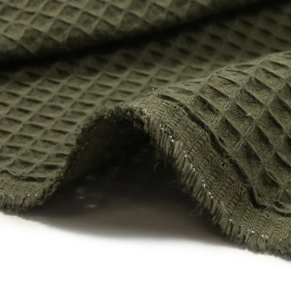 Coton 100% nid d'abeille vert militaire - Image 5