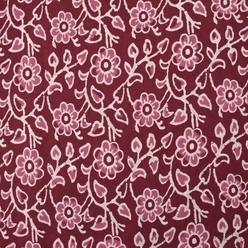 Coton batik imprimé Agra fond lie de vin