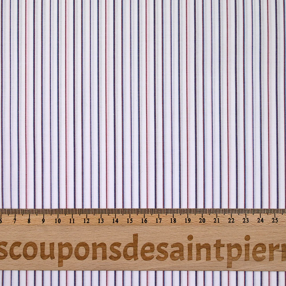 Coton chemise rayé rouge, bleu et rose fond blanc - Image 3