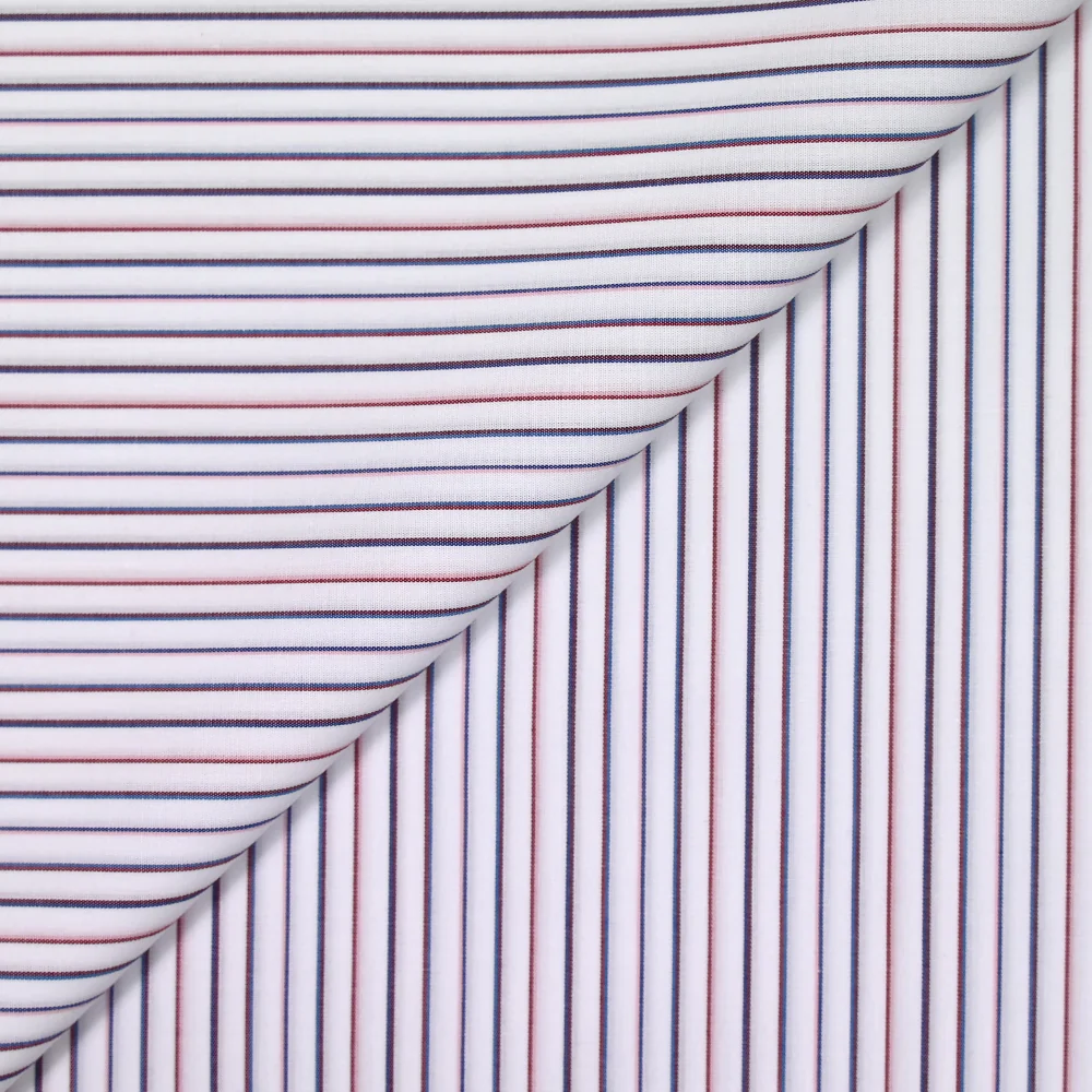 Coton chemise rayé rouge, bleu et rose fond blanc - Image 4