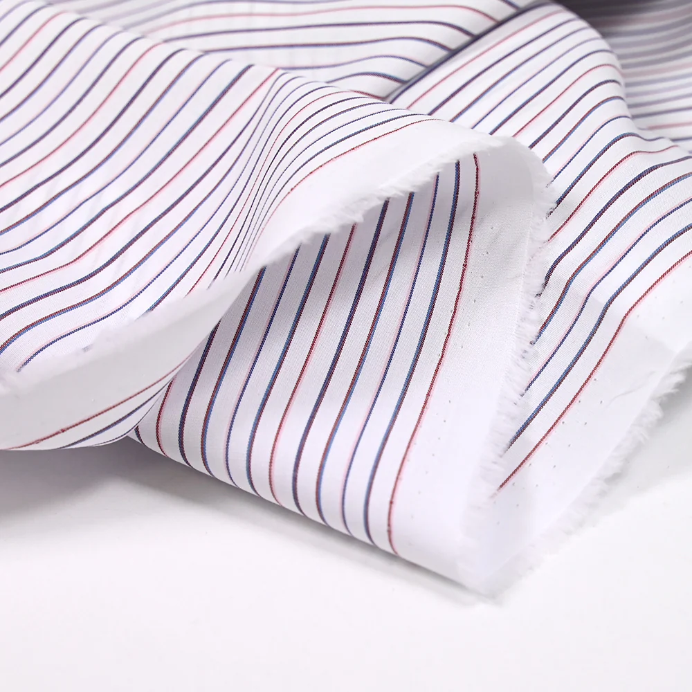 Coton chemise rayé rouge, bleu et rose fond blanc - Image 5