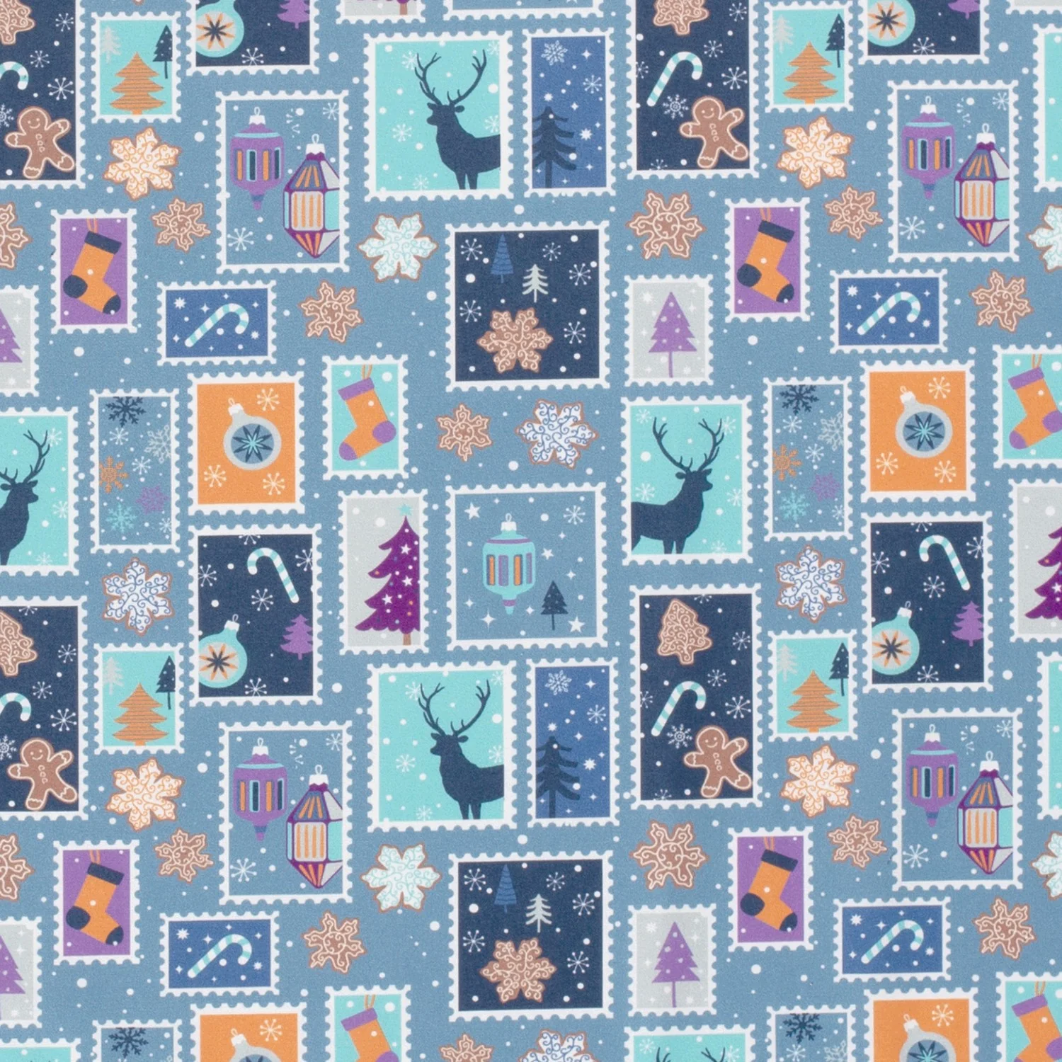 Coton de Noël imprimé flocons enchantés fond bleu - Image 4