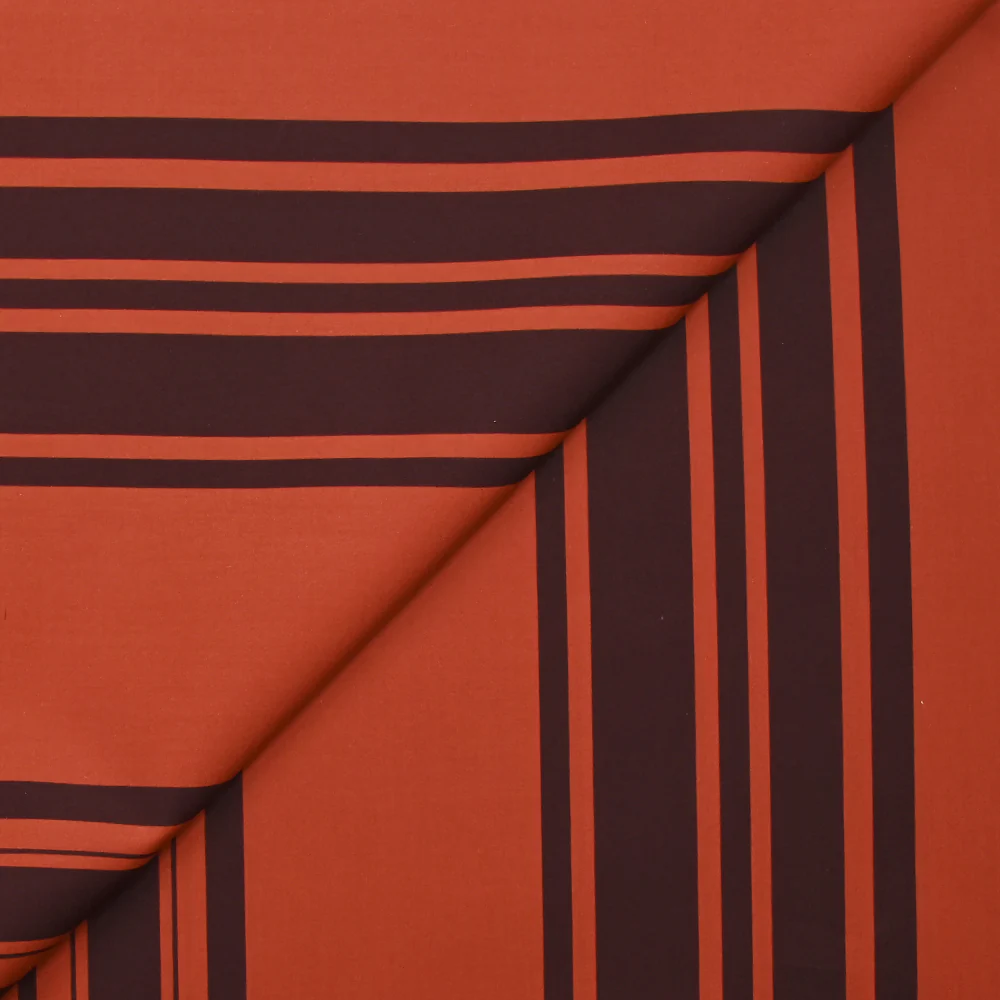 Coton fin imprimé rayures rouge orangé et marron