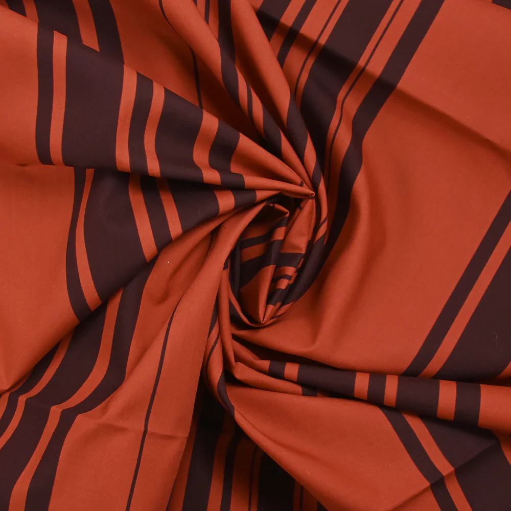 Coton fin imprimé rayures rouge orangé et marron - Image 2