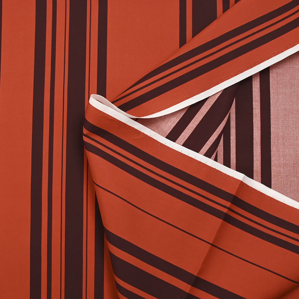 Coton fin imprimé rayures rouge orangé et marron - Image 5
