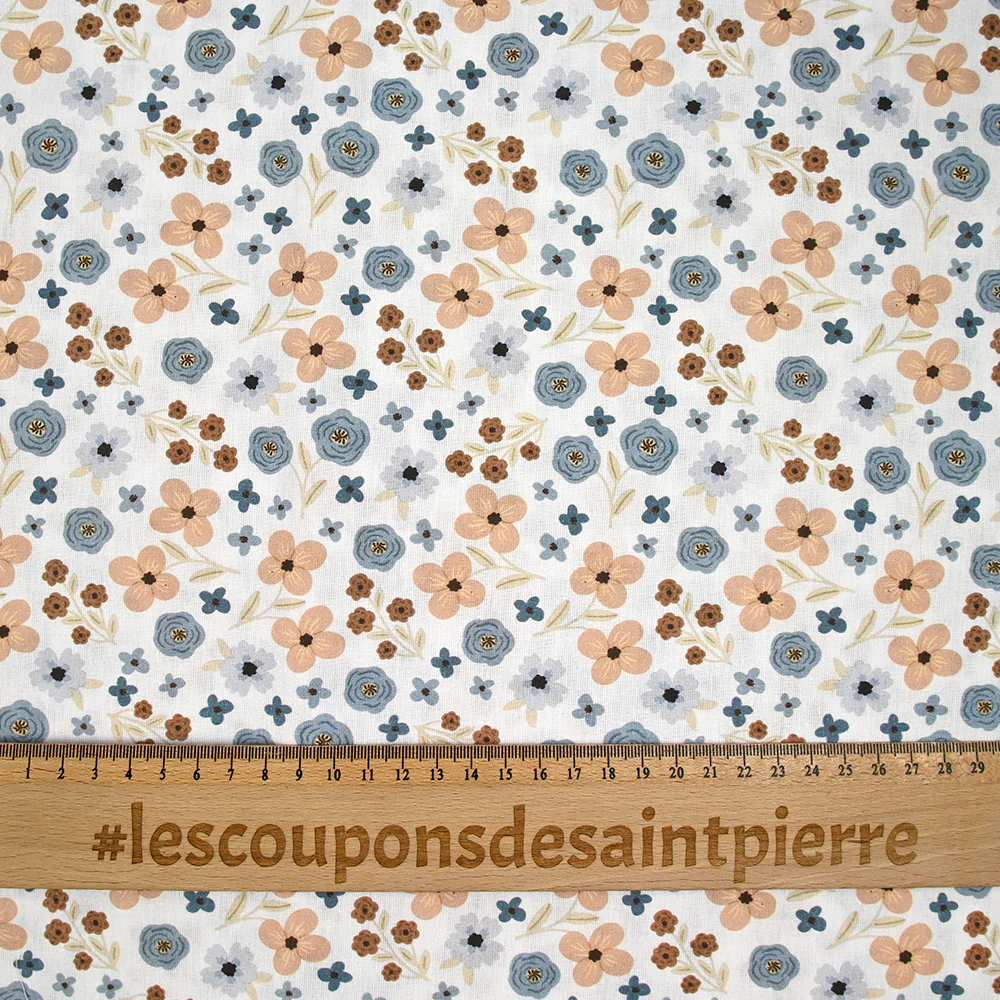 Coton imprimé amour passion marron et bleu - Image 3