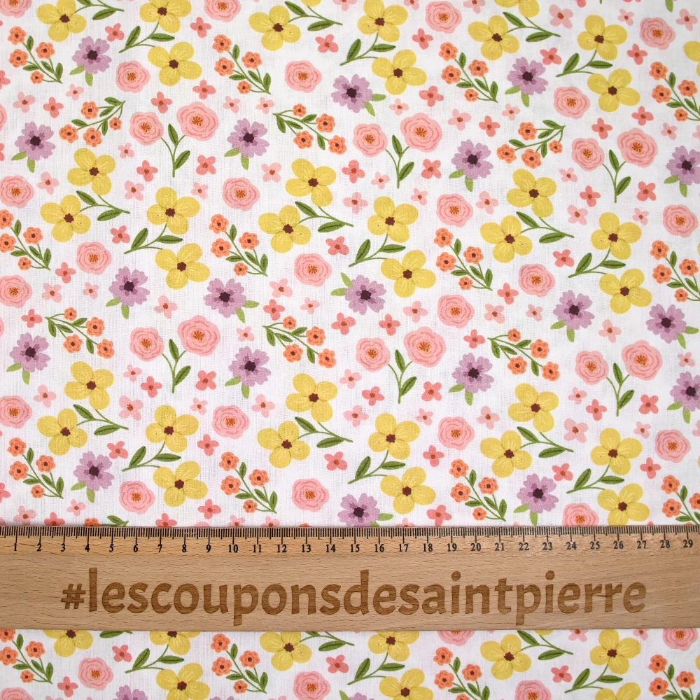 Coton imprimé amour passion rose et moutarde - Image 3