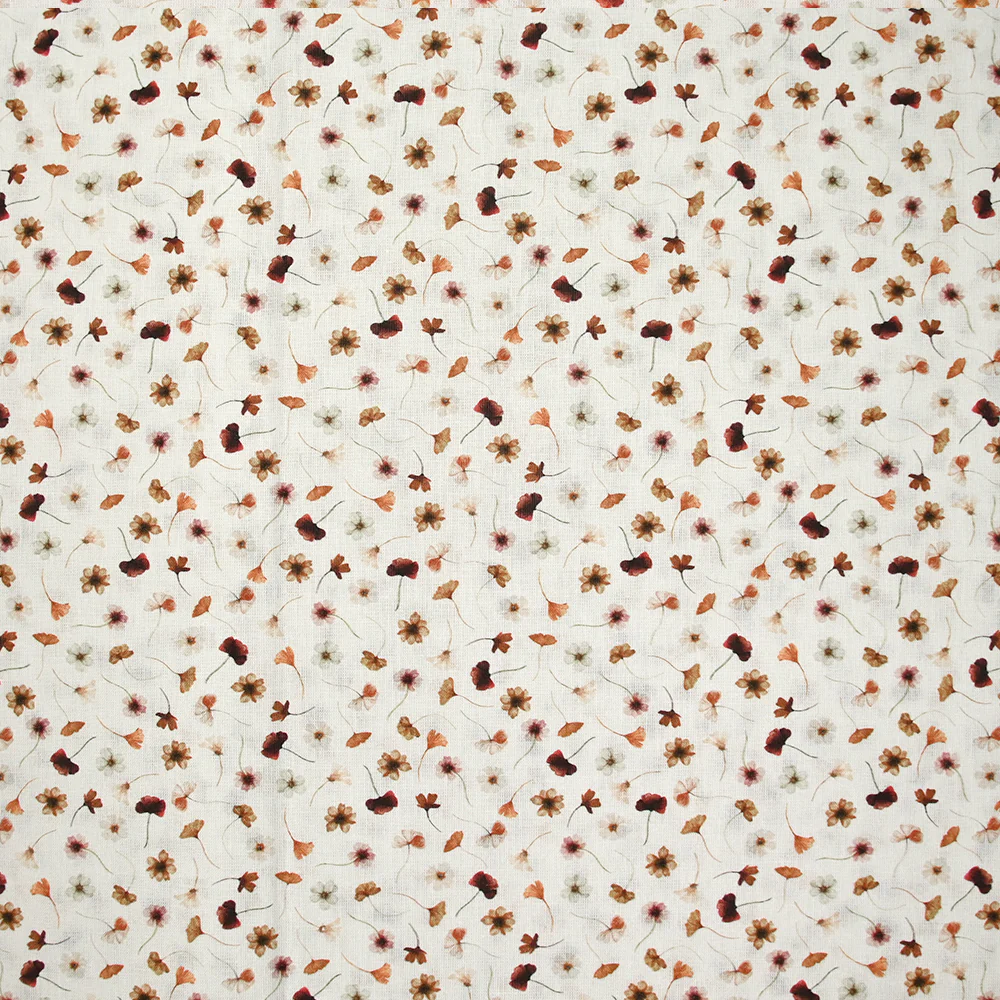 Coton imprimé au gré du vent marron fond blanc