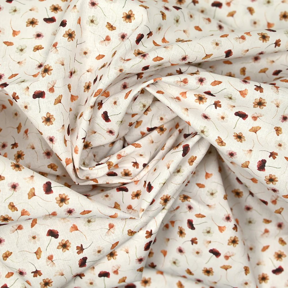 Coton imprimé au gré du vent marron fond blanc - Image 2