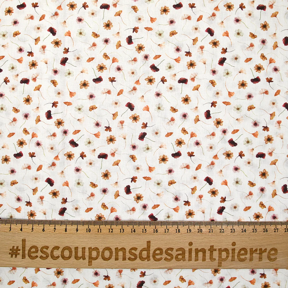 Coton imprimé au gré du vent marron fond blanc - Image 3