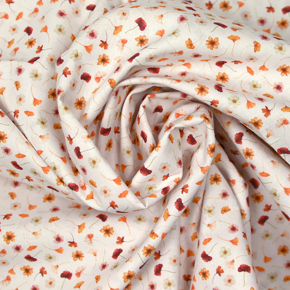 Coton imprimé au gré du vent orange fond blanc - Image 2