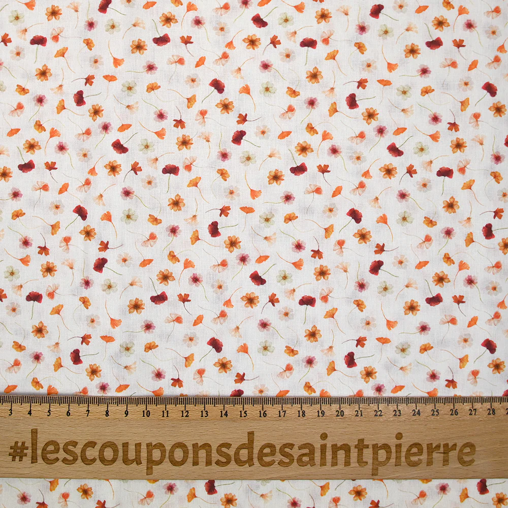 Coton imprimé au gré du vent orange fond blanc - Image 3