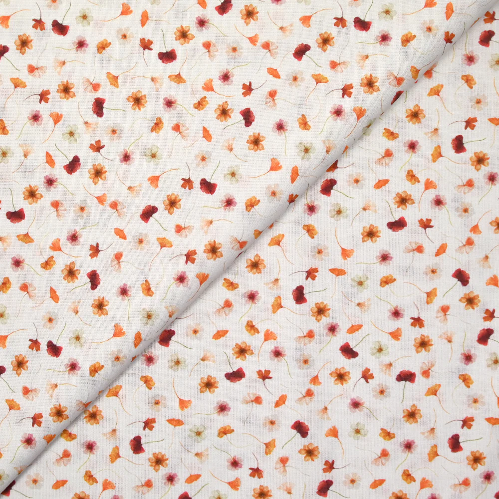 Coton imprimé au gré du vent orange fond blanc - Image 4