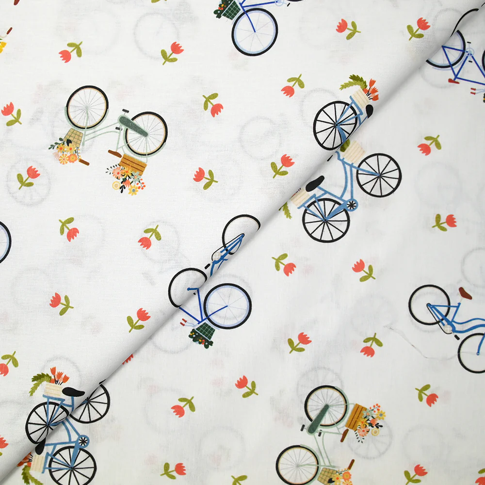 Coton imprimé balades à vélo fond blanc - Image 4
