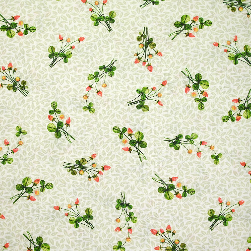 Coton imprimé bouquets en fraise vert et blanc