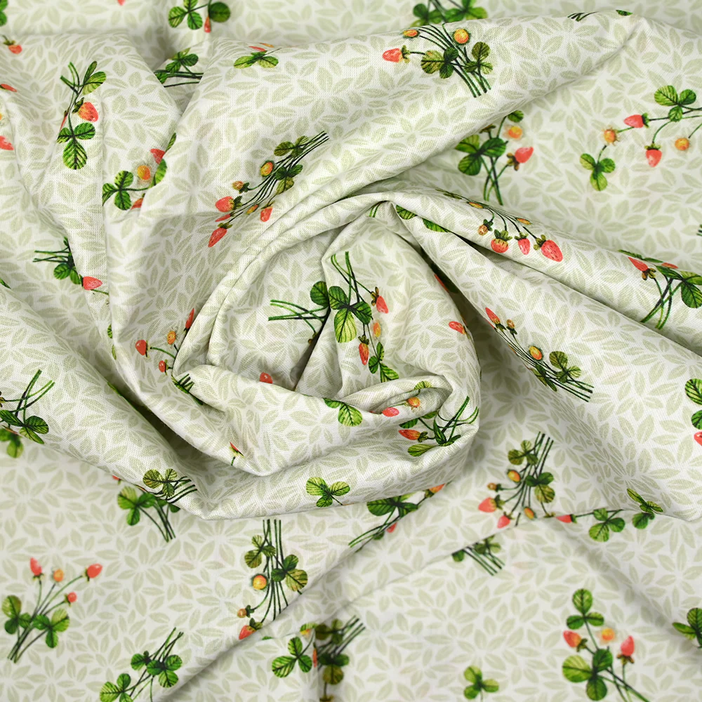 Coton imprimé bouquets en fraise vert et blanc - Image 2