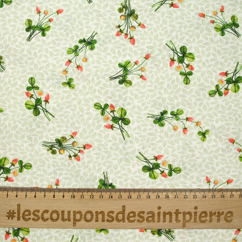 Coton imprimé bouquets en fraise vert et blanc - Image 3