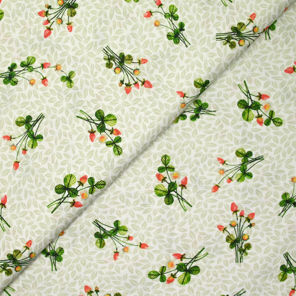 Coton imprimé bouquets en fraise vert et blanc - Image 4