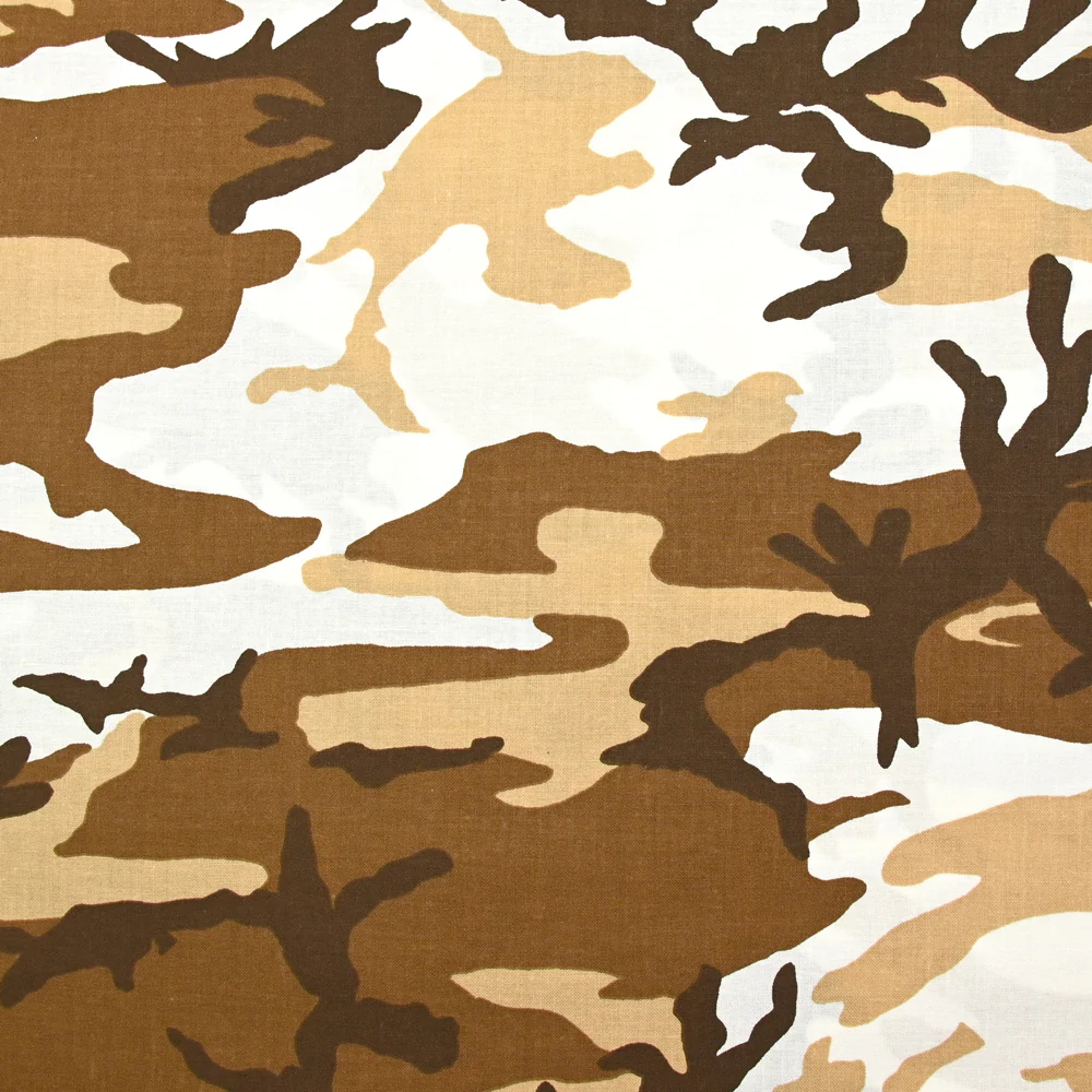 Coton imprimé camouflage marron et blanc