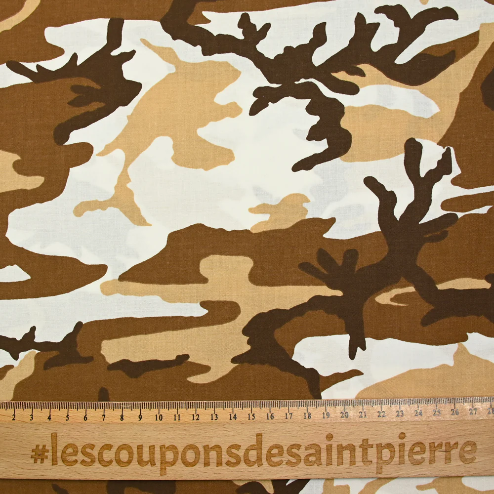 Coton imprimé camouflage marron et blanc - Image 3
