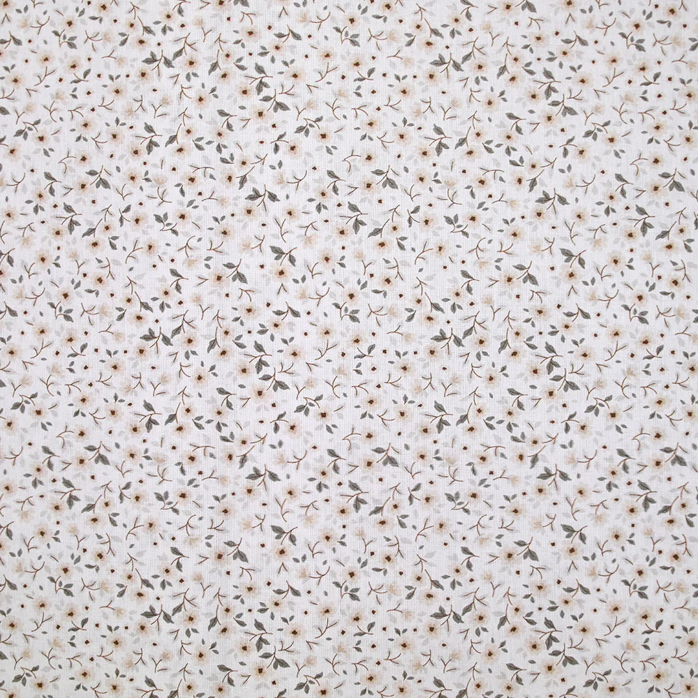 Coton imprimé champêtre beige fond blanc