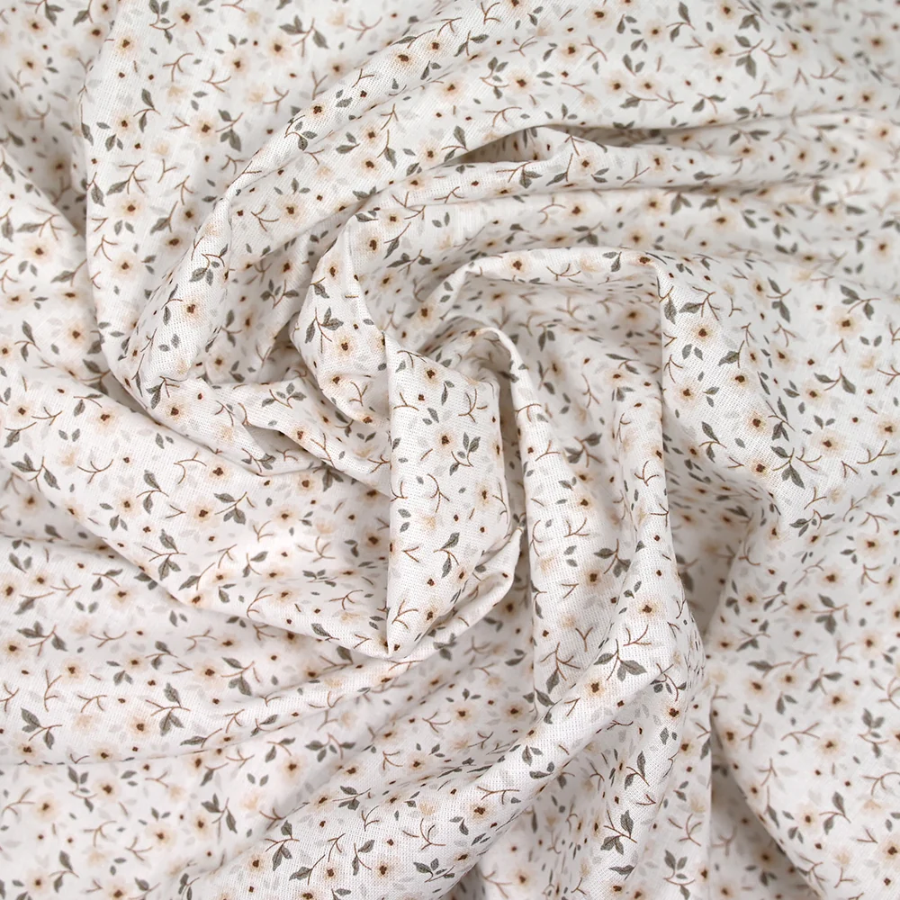 Coton imprimé champêtre beige fond blanc - Image 2