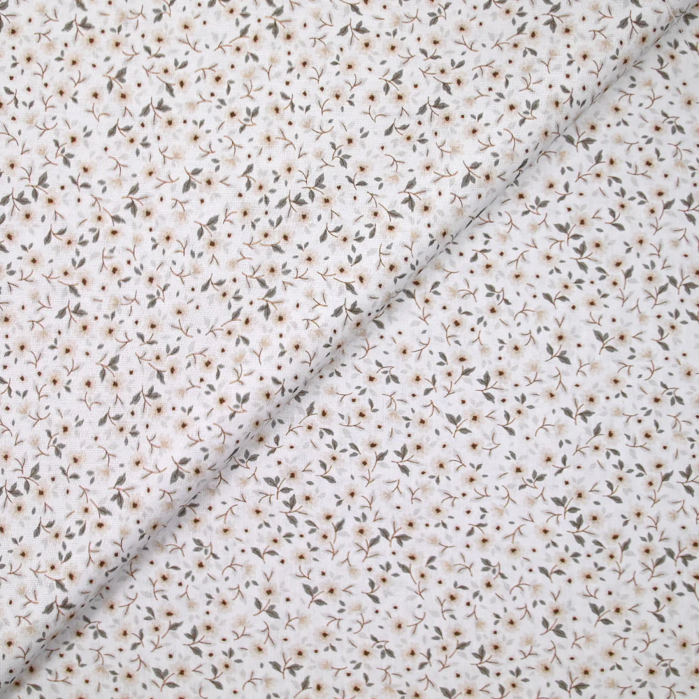 Coton imprimé champêtre beige fond blanc - Image 4