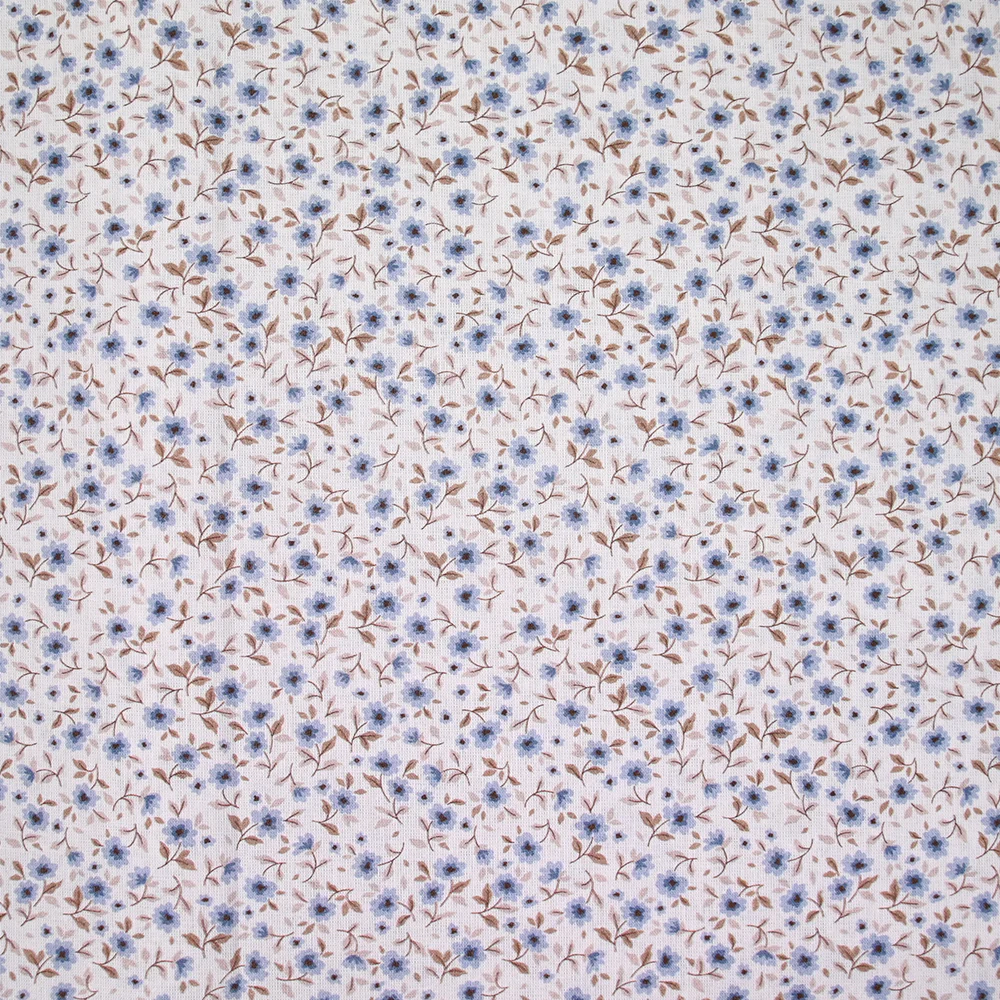 Coton imprimé champêtre bleu fond blanc