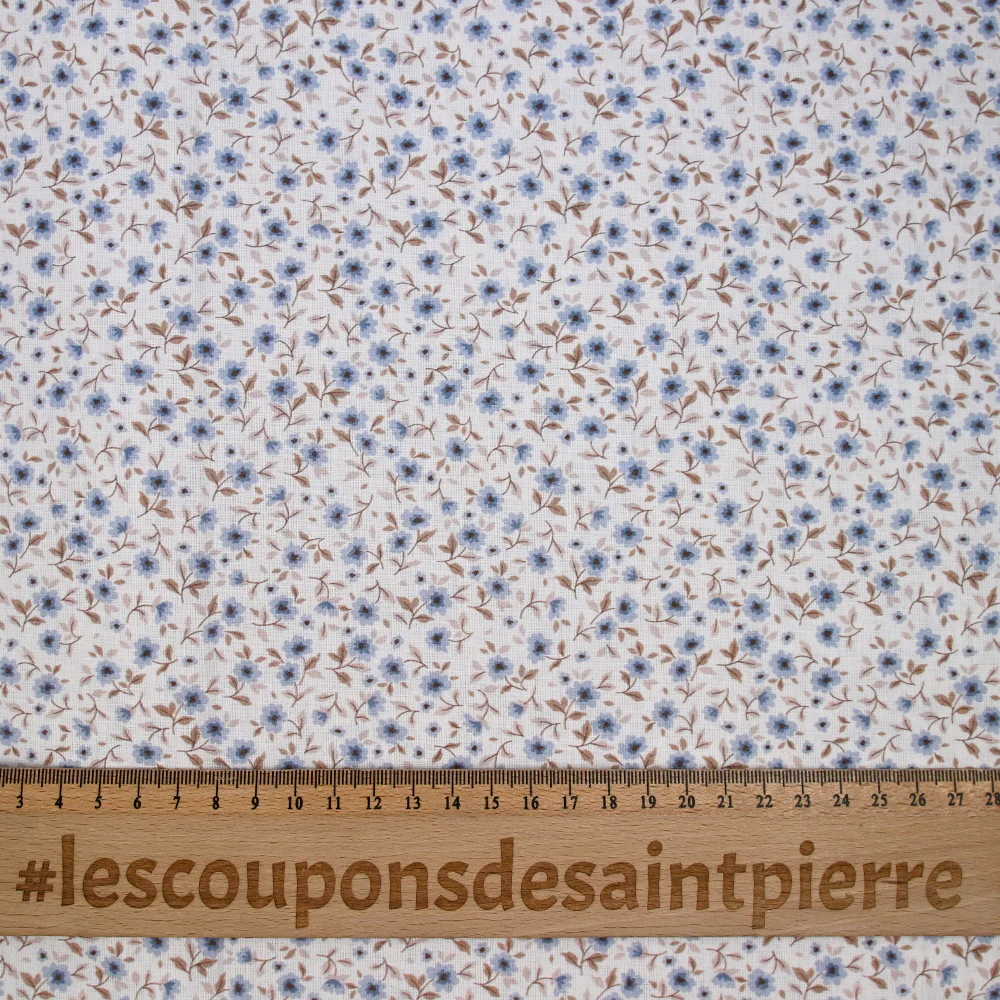 Coton imprimé champêtre bleu fond blanc - Image 3