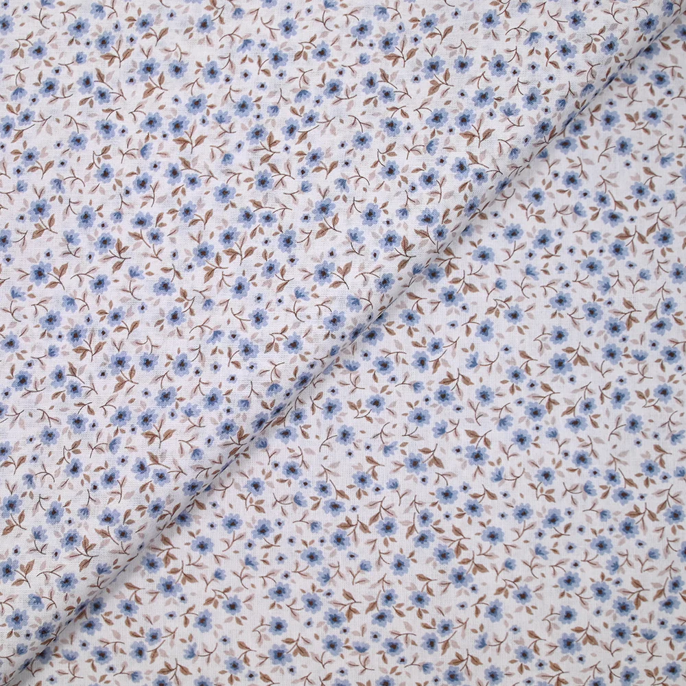Coton imprimé champêtre bleu fond blanc - Image 4
