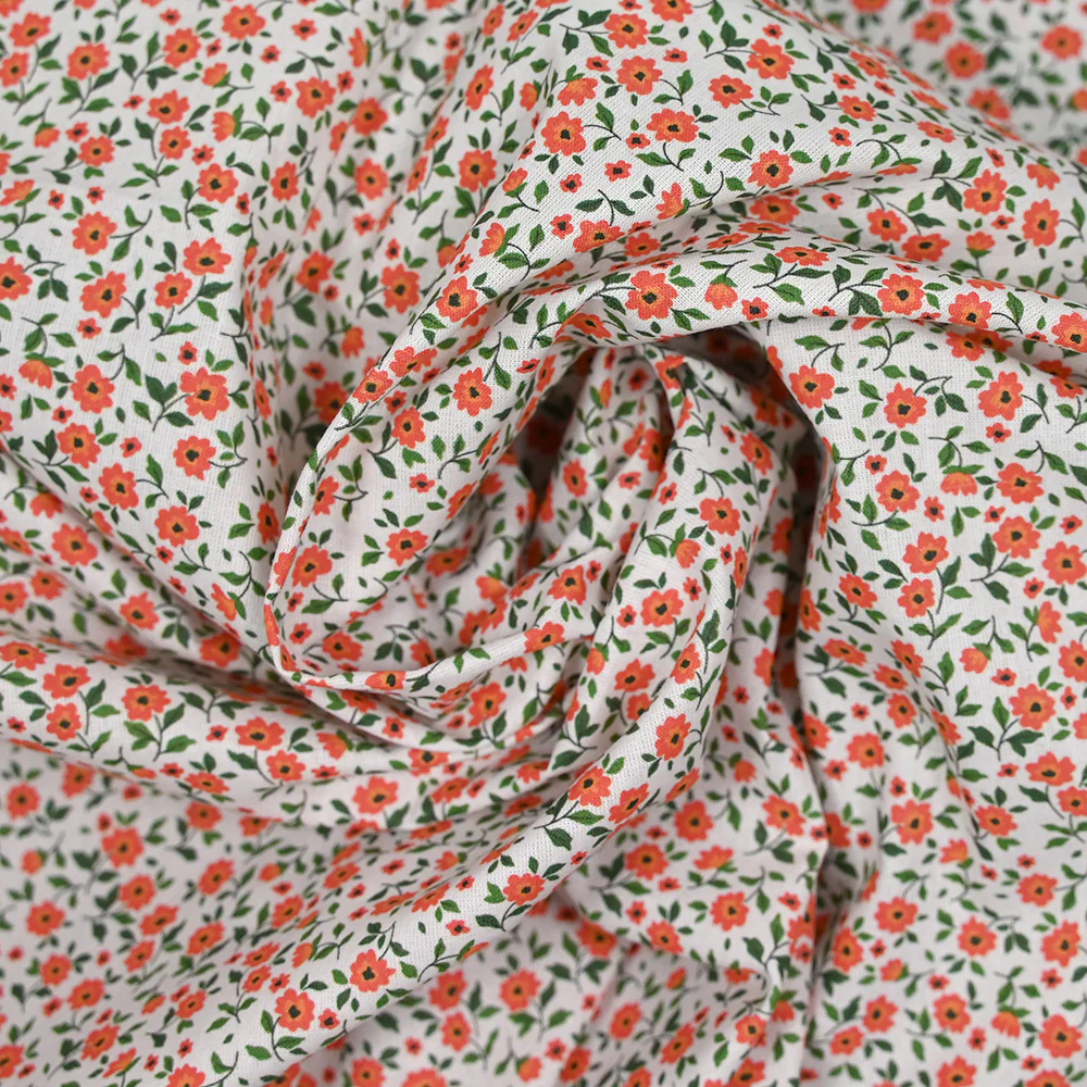 Coton imprimé champêtre orange fond blanc - Image 2