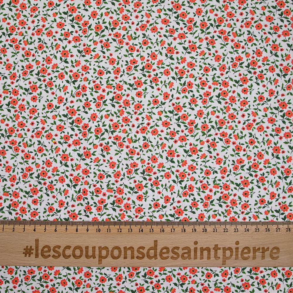 Coton imprimé champêtre orange fond blanc - Image 3