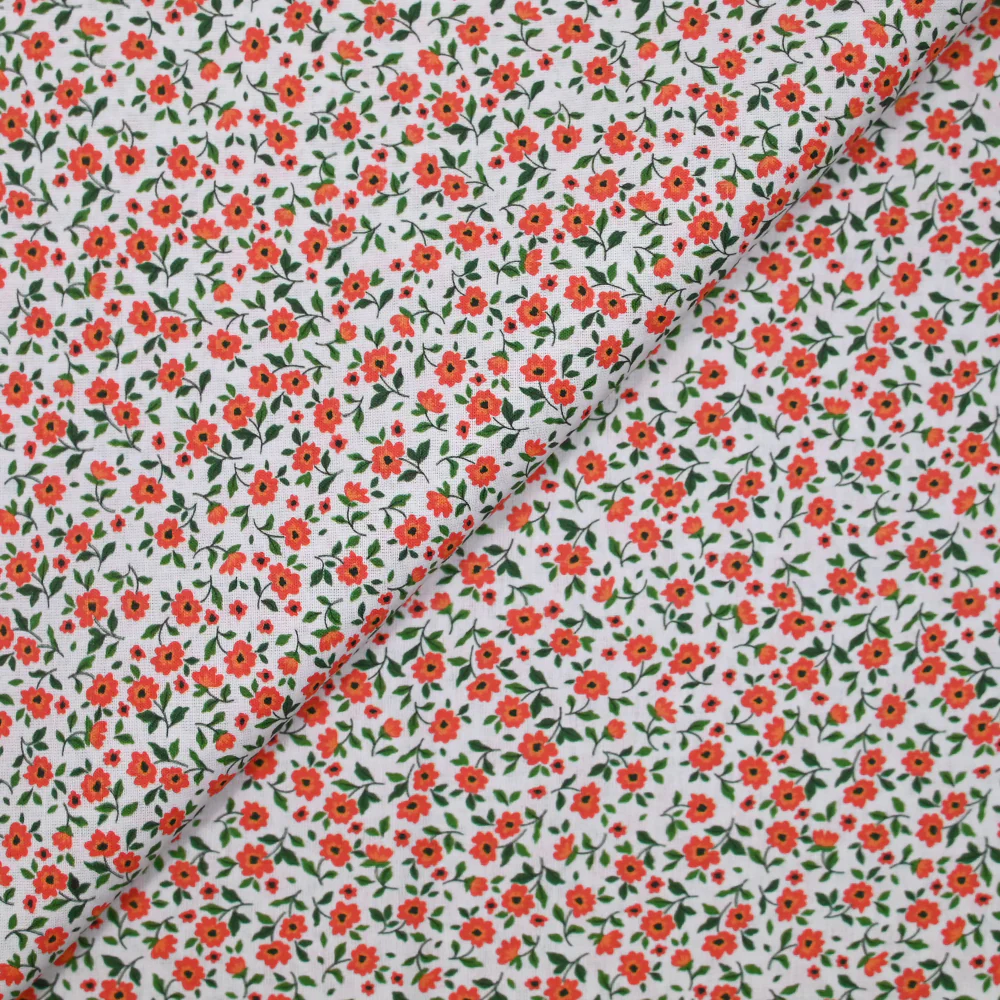 Coton imprimé champêtre orange fond blanc - Image 4