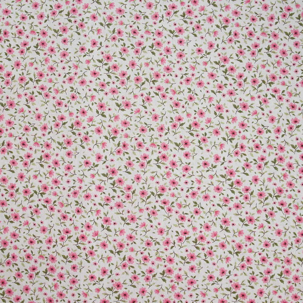 Coton imprimé champêtre rose fond blanc